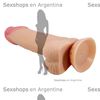 Dildo con testiculos vertebrado con sopapa flexible con piel extensible
